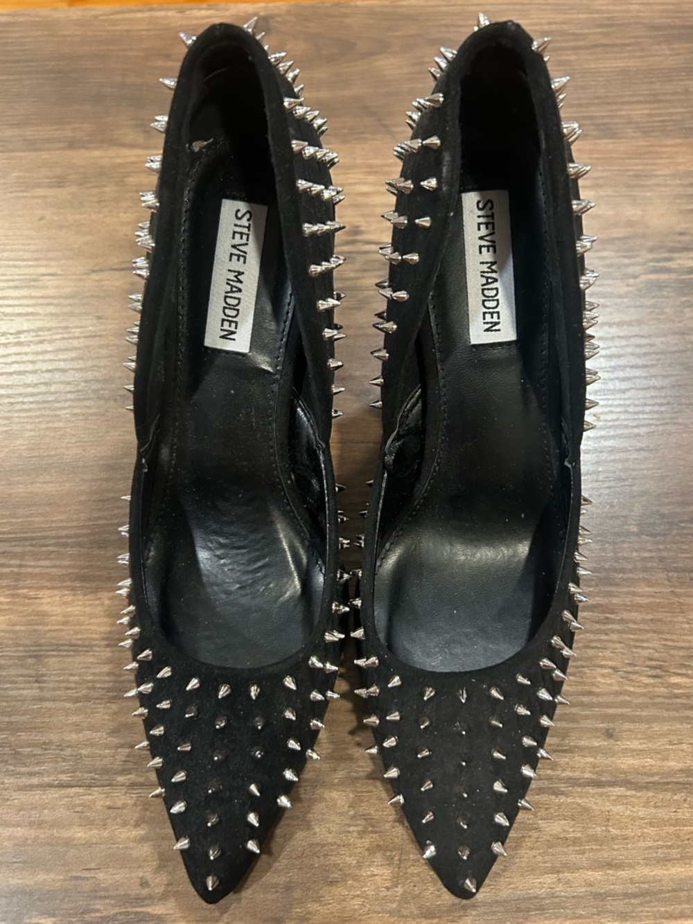 Steve Madden Black Pointed-Toe Pumps with Silver Spike Studs